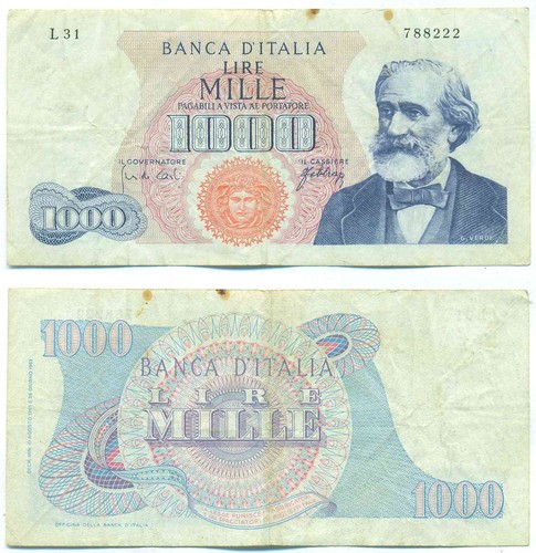Italy note 1000 lire 1965 - lire, 10.8.1965