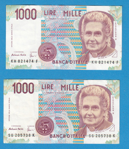 Two italy 1000 lire note - two,